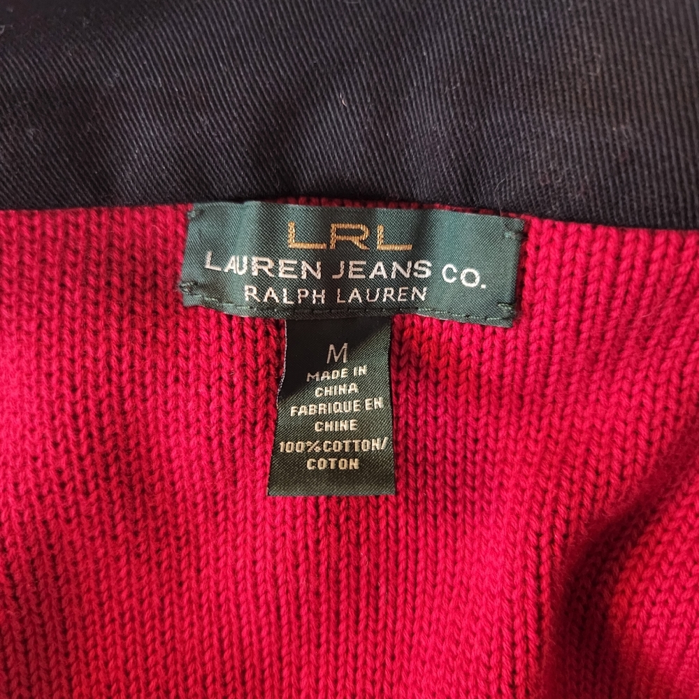 Lauren RALPH LAUREN RED Sweater Military BLAZER JACKET Sz M Gold Button Holiday - Picture 9 of 10